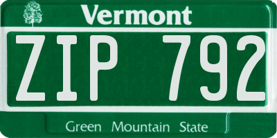 VT license plate ZIP792