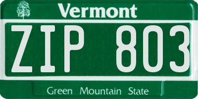 VT license plate ZIP803