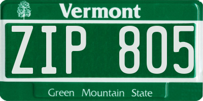VT license plate ZIP805