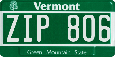 VT license plate ZIP806