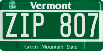VT license plate ZIP807