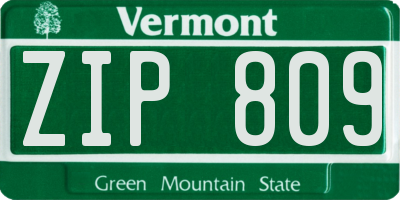 VT license plate ZIP809