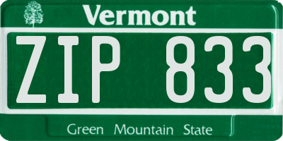 VT license plate ZIP833