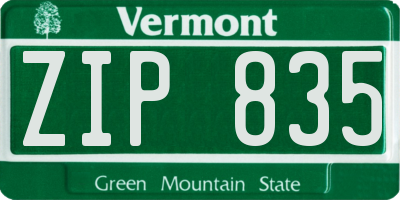 VT license plate ZIP835