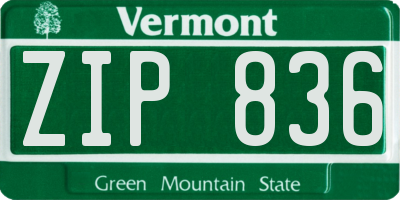 VT license plate ZIP836