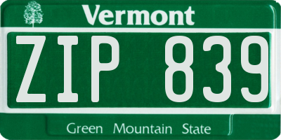 VT license plate ZIP839