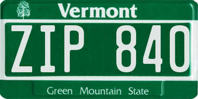 VT license plate ZIP840