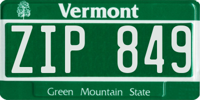 VT license plate ZIP849