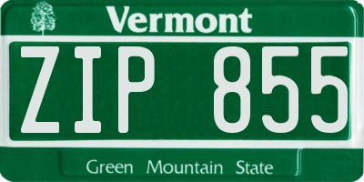 VT license plate ZIP855