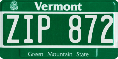 VT license plate ZIP872