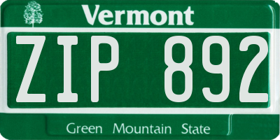 VT license plate ZIP892