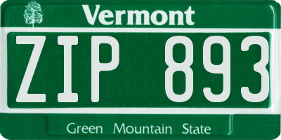 VT license plate ZIP893