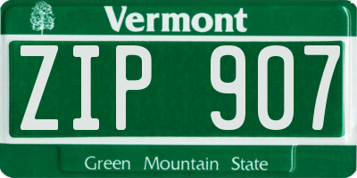 VT license plate ZIP907