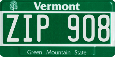 VT license plate ZIP908