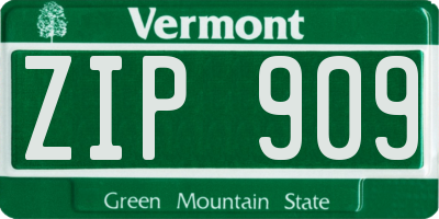 VT license plate ZIP909