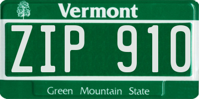 VT license plate ZIP910