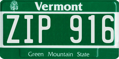 VT license plate ZIP916