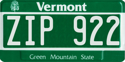 VT license plate ZIP922