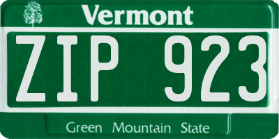 VT license plate ZIP923