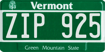 VT license plate ZIP925