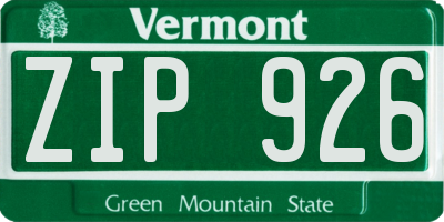 VT license plate ZIP926