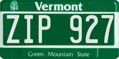VT license plate ZIP927