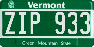 VT license plate ZIP933