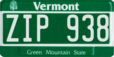 VT license plate ZIP938