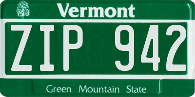 VT license plate ZIP942