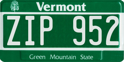 VT license plate ZIP952