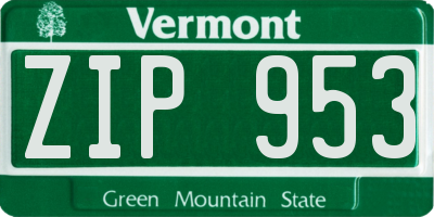 VT license plate ZIP953