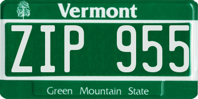 VT license plate ZIP955