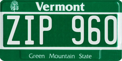 VT license plate ZIP960