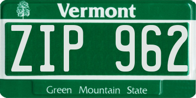 VT license plate ZIP962