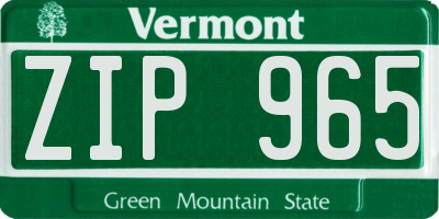 VT license plate ZIP965