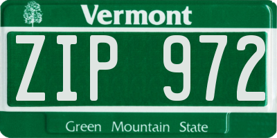 VT license plate ZIP972