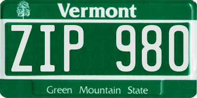 VT license plate ZIP980
