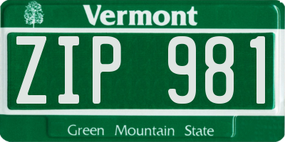VT license plate ZIP981