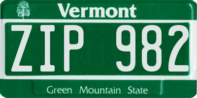 VT license plate ZIP982