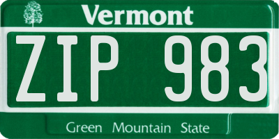 VT license plate ZIP983