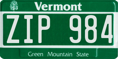 VT license plate ZIP984