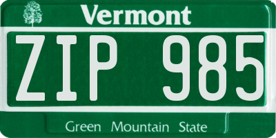 VT license plate ZIP985