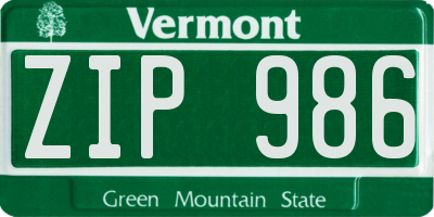 VT license plate ZIP986