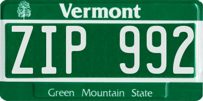 VT license plate ZIP992