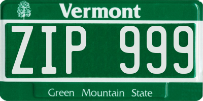 VT license plate ZIP999