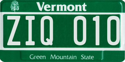 VT license plate ZIQ010
