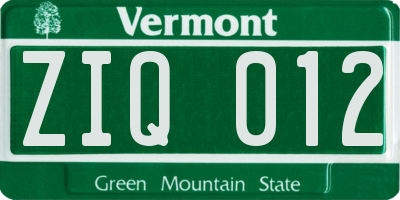 VT license plate ZIQ012