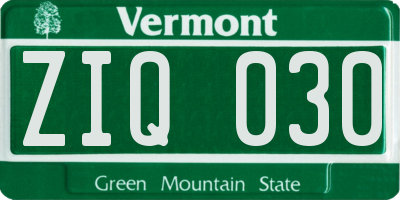 VT license plate ZIQ030