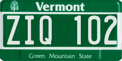 VT license plate ZIQ102