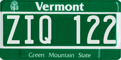 VT license plate ZIQ122